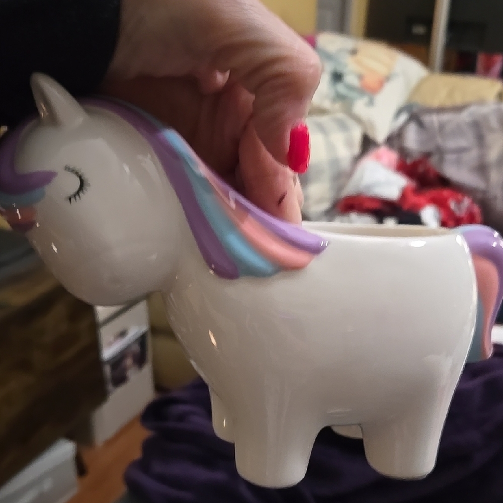 Ceramic Unicorn Planter - White with Multicolor Mane